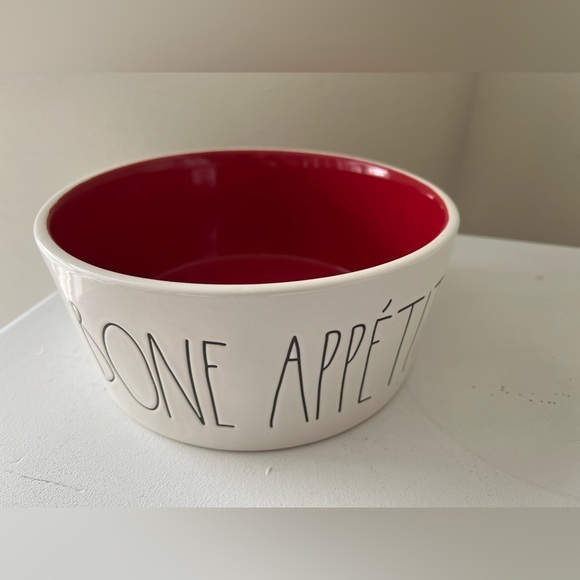 Rae Dunn | Bone Appetit | Large Dog Bowl Artisan Magenta | White Red - Picture 3 of 5
